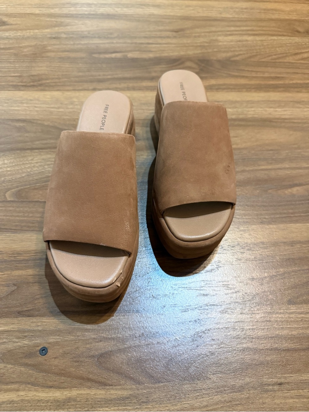 Free People Caramel Suede Slide Platform Mules